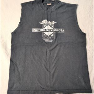 Vintage 1995 Sturgis Southdafuckingkota Tank Top Shirt Black XL Made In USA